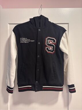 Black & White Kids Varsity Jacket with Letter Patch